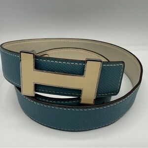 Hermes Teal Belt with Gold Buckle